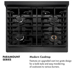 ZLINE 30 in. 4.2 cu. ft. Paramount Dual Fuel Range with 4 Burner Gas Cooktop and Electric Convection Oven in Black Satin Stainless Steel - SDRBS-30