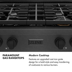 ZLINE 30 in. Paramount Gas Rangetop with 4 Burners and Porcelain Cooktop in Black Satin Stainless Steel - SRTBS