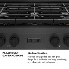 ZLINE 36 in. Paramount Gas Rangetop with 6 Burners and Porcelain Cooktop in Black Satin Stainless Steel - SRTBS-36