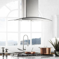 ZLINE 30 in. CrownSound™ Ducted Vent Island Mount Range Hood in Stainless Steel and Glass with Built-in Bluetooth Speakers - GL5iCRN-BT-30 - The Home Selection