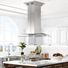 ZLINE 30 in. CrownSound™ Ducted Vent Island Mount Range Hood in Stainless Steel and Glass with Built-in Bluetooth Speakers - GL5iCRN-BT-30 - The Home Selection