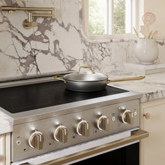 ZLINE Autograph Edition 30 in. 4.2 cu. ft. Marino Induction Range with 4 Element Cooktop and Electric Convection Oven in Satin Stainless Steel with White Matte Door and Champagne Bronze Accents - MINRSZ-WM-30-CB