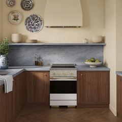 ZLINE 24 In. Marino Autograph Induction Range in Stainless Steel with a White Matte Door and Champagne Bronze Accents - MINRZ-WM-24-CB