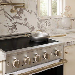 ZLINE 30 In. Marino Autograph Induction Range in Stainless Steel with a White Matte Door and Champagne Bronze Accents - MINRZ-WM-30-CB