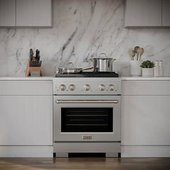 ZLINE 30 in. 4.2 cu. ft. Paramount Gas Range with 4 Burner DuoPro™ Cooktop and Convection Gas Oven in Satin Stainless Steel - PSGRS