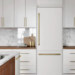 ZLINE Autograph Edition 30 in. 16.1 cu. ft. Built-In Bottom Freezer Refrigerator with Water Dispenser and Ice Maker in White Matte with Accents