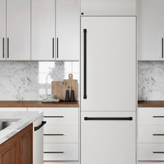 ZLINE Autograph Edition 30 in. 16.1 cu. ft. Built-In Bottom Freezer Refrigerator with Water Dispenser and Ice Maker in White Matte with Accents