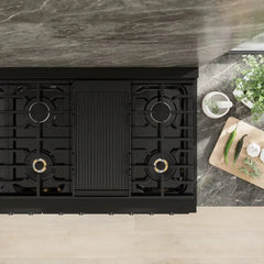 ZLINE 48 in. 6.7 cu. ft. Marino Double Oven Gas Range with 8 Burner Cooktop in Black Stainless Steel - MGRB-48 - The Home Selection