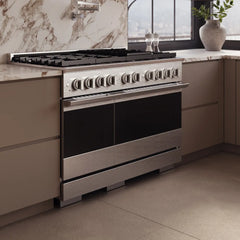 ZLINE 48 in. 6.7 cu. ft. Marino Double Oven Dual Fuel Range with 8 Burner Gas Cooktop in Satin Stainless Steel - MDRS-48