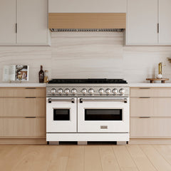 ZLINE 48 in. 6.7 cu. ft. Classic Dual Fuel Range with 8 Burner DuoPro™ Cooktop and Dual Ovens with White Matte Doors - PCDR-WM-48