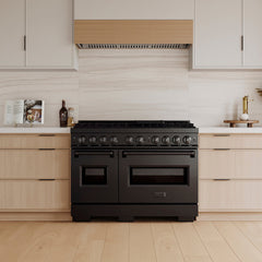 ZLINE 48 in. 6.7 cu. ft. Classic Gas Range with 8 Burner DuoPro™ Cooktop and Dual Ovens in Black Stainless Steel - PCGRB-48