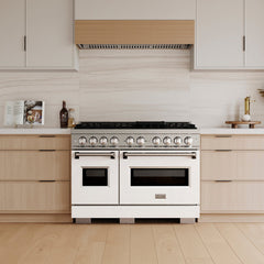 ZLINE 48 in. 6.7 cu. ft. Classic Gas Range with 8 Burner DuoPro™ Cooktop and Dual Ovens in Satin Stainless Steel with White Matte Doors - PCGRS-WM-48