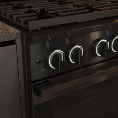 ZLINE 36 in. 5.2 cu. ft. Marino Dual Fuel Range with 6 Burner Gas Cooktop and Electric Convection Oven in Black Stainless Steel - MDRB-36 - The Home Selection