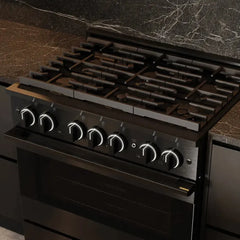 ZLINE 36 in. 5.2 cu. ft. Marino Dual Fuel Range with 6 Burner Gas Cooktop and Electric Convection Oven in Black Stainless Steel - MDRB-36 - The Home Selection