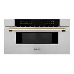ZLINE Autograph Edition 30 in. 1.2 cu. ft. Built-In Microwave Drawer in Stainless Steel with Champagne Bronze Accents - MWDZ-30-CB - The Home Selection