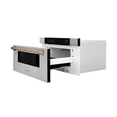 ZLINE Autograph Edition 30 in. 1.2 cu. ft. Built-In Microwave Drawer in Stainless Steel with Champagne Bronze Accents - MWDZ-30-CB - The Home Selection
