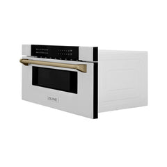 ZLINE Autograph Edition 30 in. 1.2 cu. ft. Built-In Microwave Drawer in Stainless Steel with Champagne Bronze Accents - MWDZ-30-CB - The Home Selection