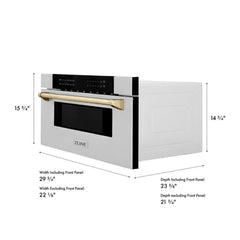ZLINE Autograph Edition 30 in. 1.2 cu. ft. Built-In Microwave Drawer in Stainless Steel with Polished Gold Accents - MWDZ-30-G - The Home Selection