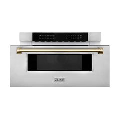 ZLINE Autograph Edition 30 in. 1.2 cu. ft. Built-In Microwave Drawer in Stainless Steel with Polished Gold Accents - MWDZ-30-G - The Home Selection