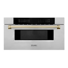 ZLINE Autograph Edition 30 in. 1.2 cu. ft. Built-In Microwave Drawer in Stainless Steel with Polished Gold Accents - MWDZ-30-G - The Home Selection