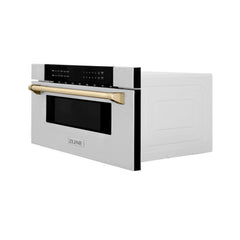 ZLINE Autograph Edition 30 in. 1.2 cu. ft. Built-In Microwave Drawer in Stainless Steel with Polished Gold Accents - MWDZ-30-G - The Home Selection