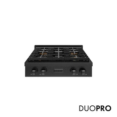 ZLINE 30 in. Paramount Gas Rangetop with 4 Burner DuoPro™ Cooktop in Black Stainless Steel - PSRTB-30