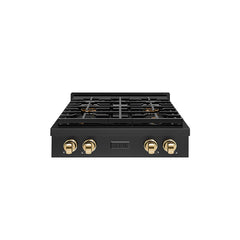 ZLINE 30 in. Paramount Gas Rangetop with 4 Burner DuoPro™ Cooktop in B - Black Stainless Steel with Polished Gold Accents