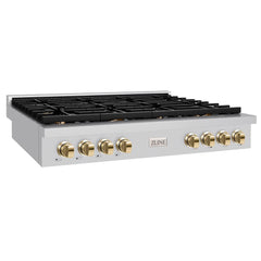 ZLINE Autograph Edition 48 in. Paramount Gas Rangetop with 8 Burners and Porcelain Cooktop in Stainless Steel with Polished Gold Accents - SRTZ-48-G - The Home Selection