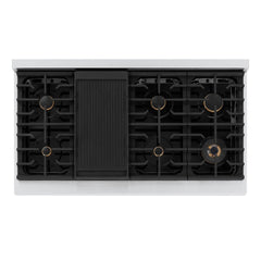 ZLINE Autograph Edition 48 in. Paramount Gas Rangetop with 8 Burners and Porcelain Cooktop in Stainless Steel with Polished Gold Accents - SRTZ-48-G - The Home Selection