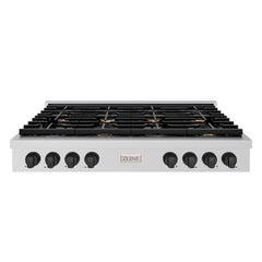 ZLINE Autograph Edition 48 in. Paramount Gas Rangetop with 8 Burners and Porcelain Cooktop in Stainless Steel with Matte Black Accents - SRTZ-48-MB - The Home Selection