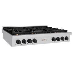 ZLINE Autograph Edition 48 in. Paramount Gas Rangetop with 8 Burners and Porcelain Cooktop in Stainless Steel with Matte Black Accents - SRTZ-48-MB - The Home Selection