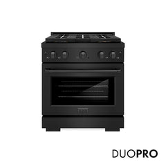 ZLINE 30 in. 4.2 cu. ft. Paramount Dual Fuel Range with 4 Burner DuoPro™ Cooktop and Electric Convection Oven in Black Stainless Steel - PSDRB-30