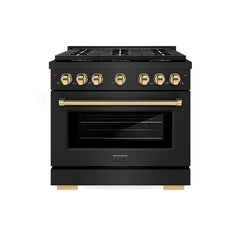 ZLINE 36 in. 5.2 cu. ft. Paramount Dual Fuel Range with 6 Burner DuoPr - Black Stainless Steel with Polished Gold Accents