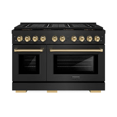 ZLINE 48 in. 6.7 cu. ft. Paramount Dual Fuel Range with 8 Burner DuoPr - Black Stainless Steel with Polished Gold Accents