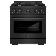 ZLINE 30 in. 4.2 cu. ft. Paramount Dual Fuel Range with 4 Burner Gas Cooktop and Electric Convection Oven in Black Stainless Steel - SDRB-30