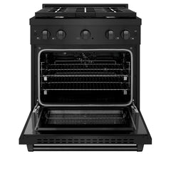 ZLINE 30 in. 4.2 cu. ft. Paramount Dual Fuel Range with 4 Burner Gas Cooktop and Electric Convection Oven in Black Stainless Steel - SDRB-30