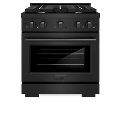 ZLINE 30 in. 4.2 cu. ft. Paramount Dual Fuel Range with 4 Burner Gas Cooktop and Electric Convection Oven in Black Stainless Steel - SDRB-30