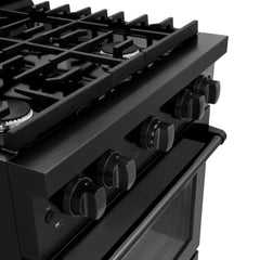 ZLINE 30 in. 4.2 cu. ft. Paramount Dual Fuel Range with 4 Burner Gas Cooktop and Electric Convection Oven in Black Stainless Steel - SDRB-30