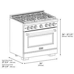ZLINE 36 in. 5.2 cu. ft. Paramount Dual Fuel Range with 6 Burner Gas Cooktop and Electric Convection Oven in Black Stainless Steel - SDRB-36