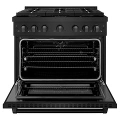 ZLINE 36 in. 5.2 cu. ft. Paramount Dual Fuel Range with 6 Burner Gas Cooktop and Electric Convection Oven in Black Stainless Steel - SDRB-36