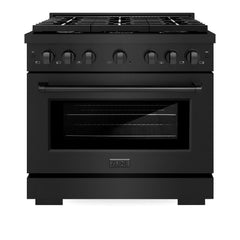 ZLINE 36 in. 5.2 cu. ft. Paramount Dual Fuel Range with 6 Burner Gas Cooktop and Electric Convection Oven in Black Stainless Steel - SDRB-36