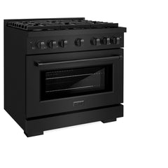 ZLINE 36 in. 5.2 cu. ft. Paramount Dual Fuel Range with 6 Burner Gas Cooktop and Electric Convection Oven in Black Stainless Steel - SDRB-36