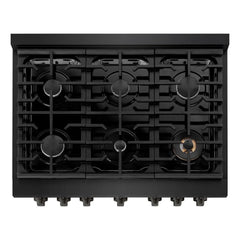 ZLINE 36 in. 5.2 cu. ft. Paramount Dual Fuel Range with 6 Burner Gas Cooktop and Electric Convection Oven in Black Stainless Steel - SDRB-36