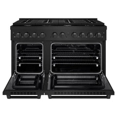ZLINE 48 in. 6.7 cu. ft. Paramount Double Oven Dual Fuel Range with 8 Burner Gas Cooktop in Black Stainless Steel - SDRB-48 - The Home Selection