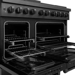 ZLINE 48 in. 6.7 cu. ft. Paramount Double Oven Dual Fuel Range with 8 Burner Gas Cooktop in Black Stainless Steel - SDRB-48 - The Home Selection