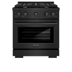 ZLINE 30 in. 4.2 cu. ft. Paramount Dual Fuel Range with Gas Cooktop and Electric Convection Oven in Black Stainless Steel with 4 Brass Burners - SDRB-BR-30