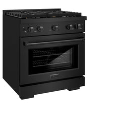 ZLINE 30 in. 4.2 cu. ft. Paramount Dual Fuel Range with Gas Cooktop and Electric Convection Oven in Black Stainless Steel with 4 Brass Burners - SDRB-BR-30