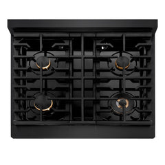 ZLINE 30 in. 4.2 cu. ft. Paramount Dual Fuel Range with Gas Cooktop and Electric Convection Oven in Black Stainless Steel with 4 Brass Burners - SDRB-BR-30