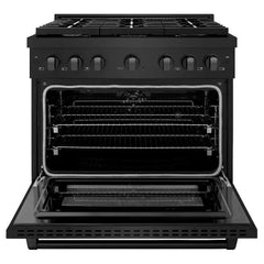 ZLINE 36 in. 5.2 cu. ft. Paramount Dual Fuel Range with Gas Cooktop and Electric Convection Oven in Black Stainless Steel with 6 Brass Burners - SDRB-BR-36 - The Home Selection