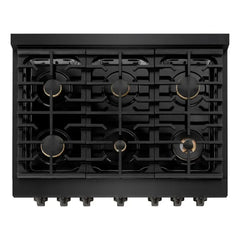 ZLINE 36 in. 5.2 cu. ft. Paramount Dual Fuel Range with Gas Cooktop and Electric Convection Oven in Black Stainless Steel with 6 Brass Burners - SDRB-BR-36 - The Home Selection